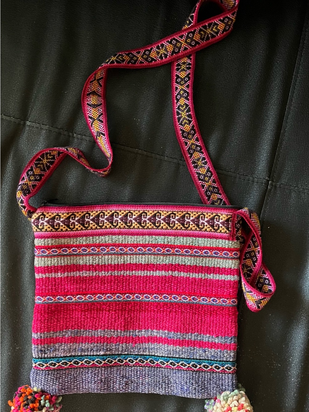 Handwoven Pink Multicolor Ethnic Crossbody Bag
